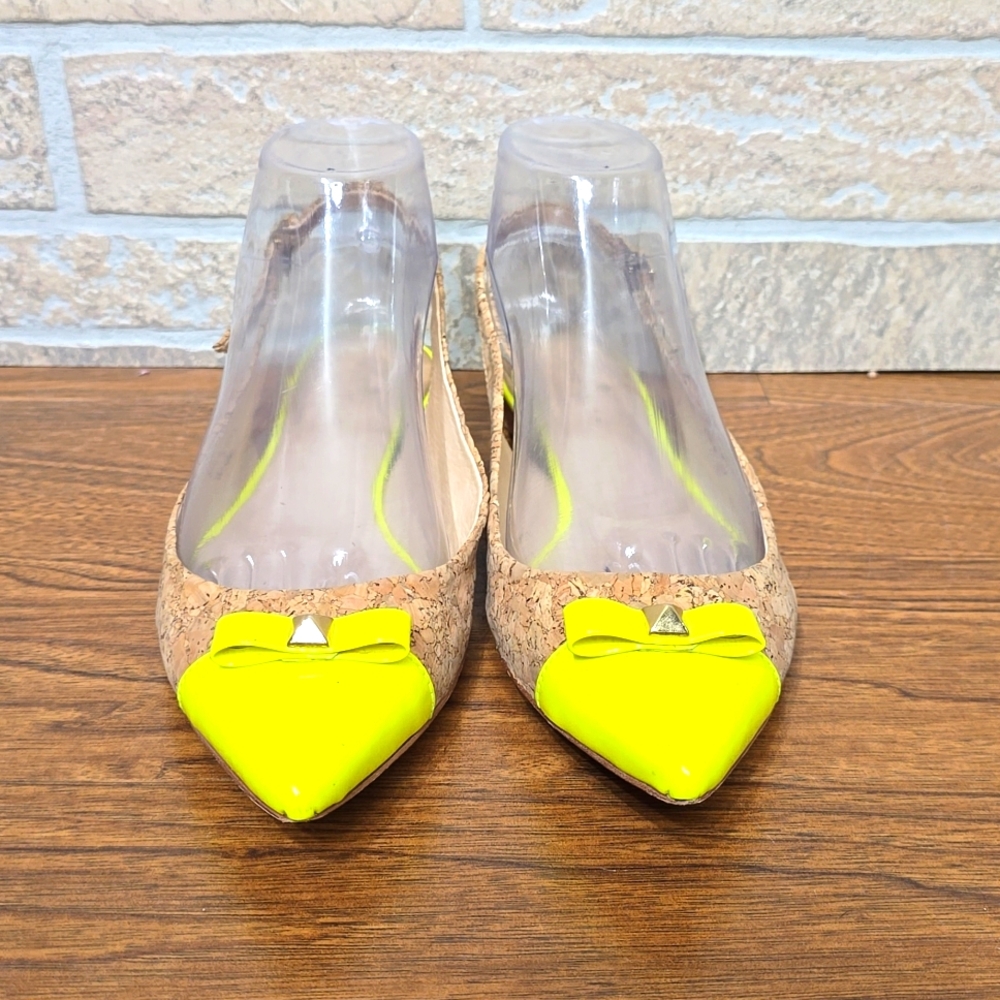KATE SPADE GINNY CORK NEON YELLOW SLINGBACK MULE FLATS - Picture 2 of 7